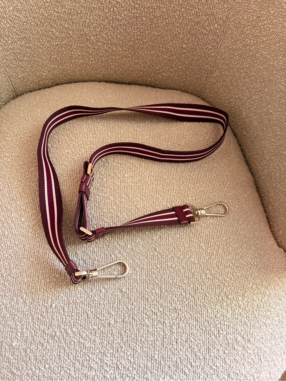 Kate Spade Burgundy & Cream Striped Adjustable Crossbody Purse Strap
